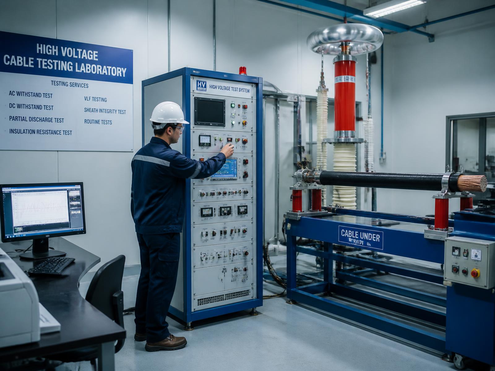 High-voltage cable testing laboratory in operation